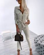 Beež Kuldsete Detailidega Stretch Jumpsuit