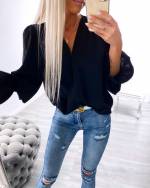 Valge V-lõikega Langev Sifoonpluus