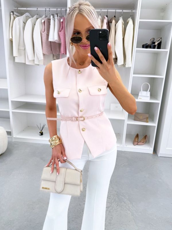 Pink Vest With Gold-tone Buttons