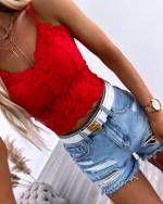 Punane Venivast Pitsist Crop Top