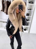 Коричневый Парка с регулируемой талией и роскошным искусственным мехом