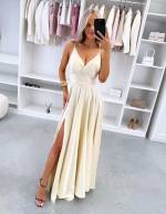 Turquoise Ilga Suknelė Su Skeltuku