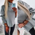 Rožinis Padidintas Džemperis Su Aušktu Kaklu