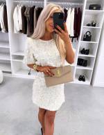 Светло-бежевый Платье с пайетками и драпировкой