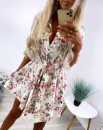 Žalias Gėlėta Suknelė Su Diržu