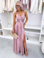 Turquoise Ilga Suknelė Su Skeltuku