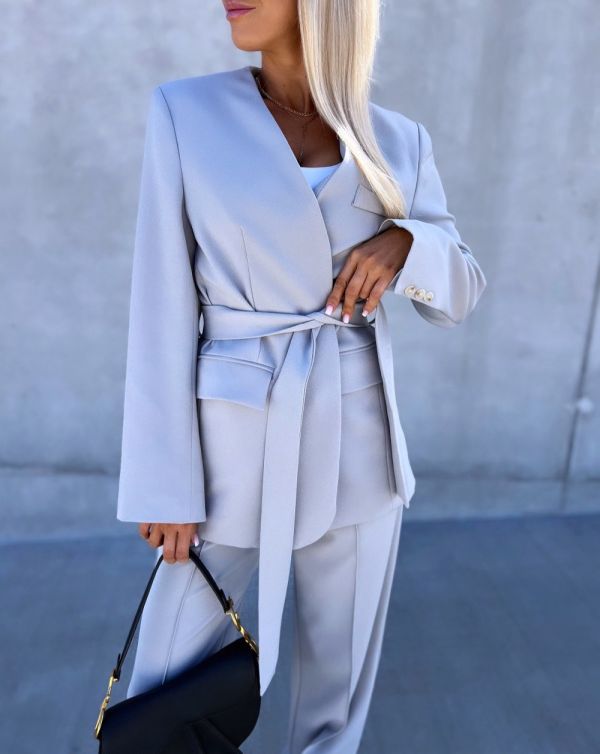 Grey Belted Blazer