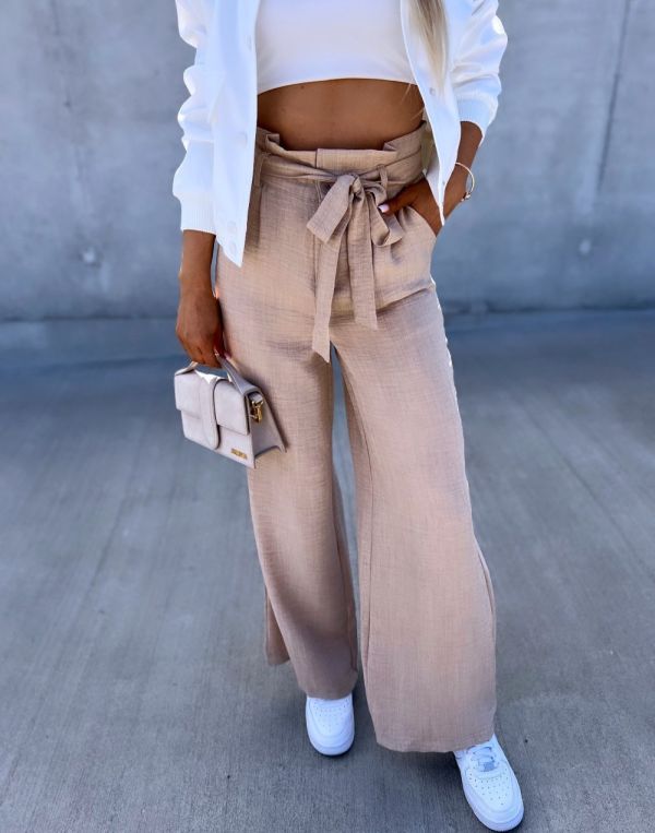 Beige Lightweight Belted Pants