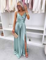 Светло-розовый Макси-платье с разрезом