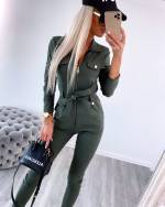 Beež Kuldsete Detailidega Stretch Jumpsuit