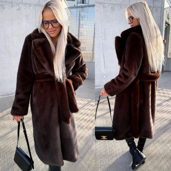 Brown Luxurious Front-tie Winter Coat