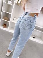 Šviesiai Mėlynas Minkšti Ir Patogūs Mom Fit Džinsai