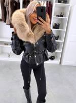 Коричневый Парка с регулируемой талией и роскошным искусственным мехом