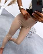 Taupe Skórzane Legginsy