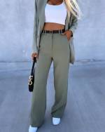 Black Straight-cut Pants With Belt