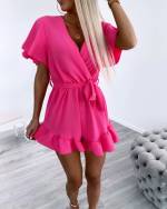 Valge Keskelt Paelaga Lühike Jumpsuit