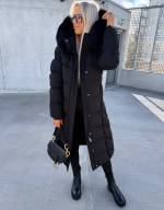 Черный Тёплая зимняя парка с капюшоном