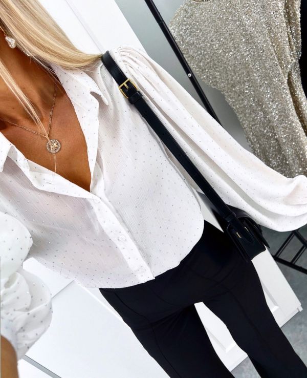 White Chiffon Blouse With Stones