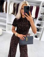 Черный Мягкий укороченный топ с пайетками