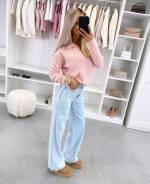 Mėlyna Tiesaus Kirpimo Džinsai