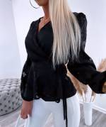 Melns Aptinama Blūze Ar Ziedu Rakstu