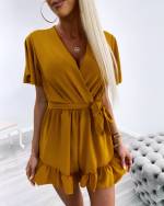 Valge Keskelt Paelaga Lühike Jumpsuit