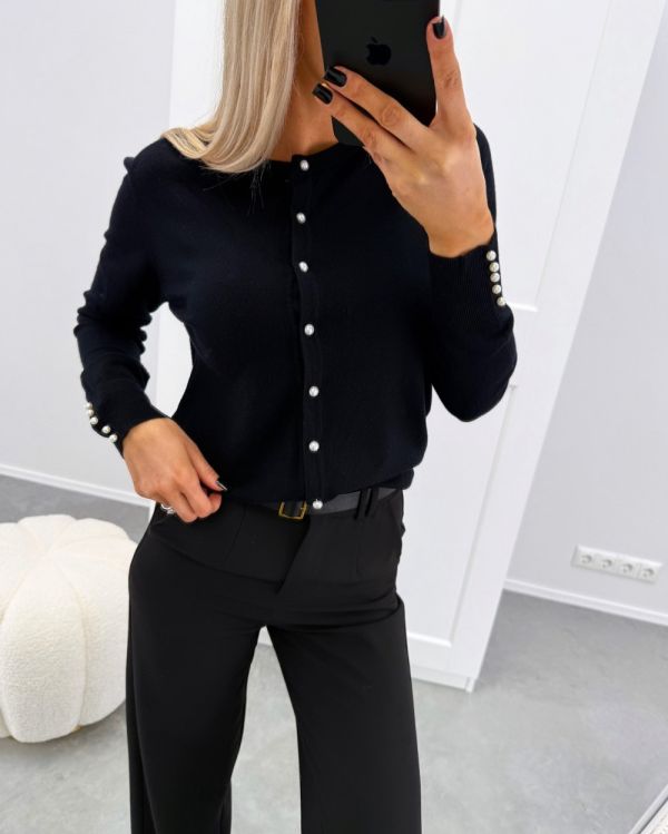 Czarny Miękki Sweter Z Guzikami