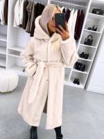 Светло-бежевый Роскошное зимнее пальто с капюшоном