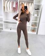 Brązowy Dwuczęściowy Modelujący Komplet Ze Stretchu