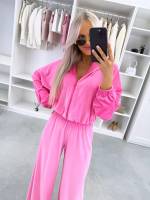 Fuksja Dwuczęściowy Komplet Dresowy Z Weluru