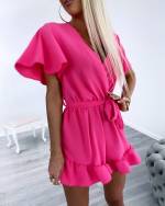 Valge Keskelt Paelaga Lühike Jumpsuit