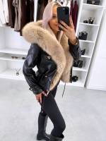 Коричневый Парка с регулируемой талией и роскошным искусственным мехом