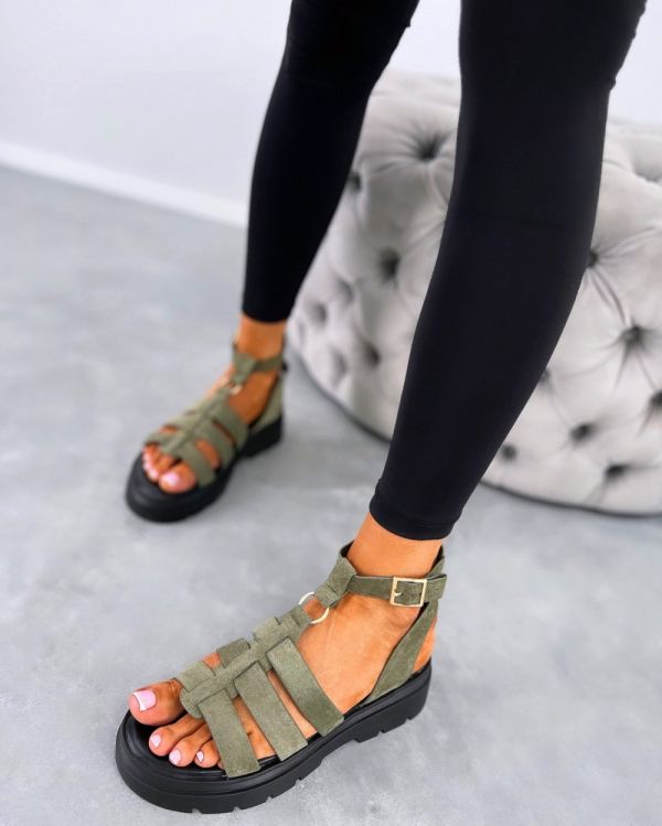 Green Comfortable Faux Suede Sandals