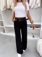 Черный Прямые мягкие эластичные джинсы с ремнем